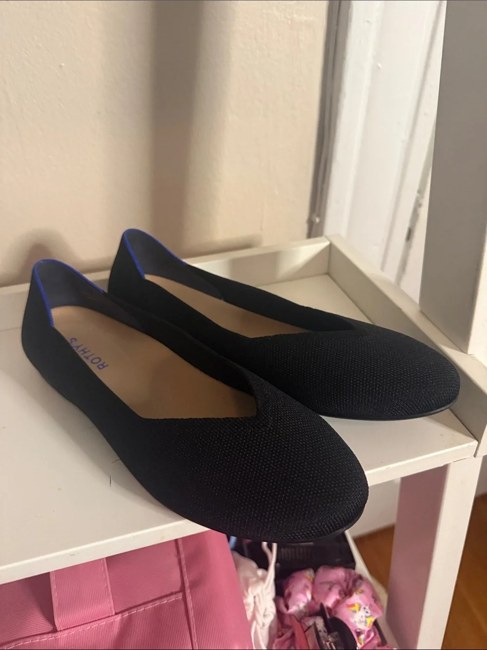 Rothy's Black Knit Women's Ballet Flats with Blue Trim